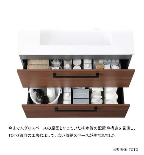 たっぷり入り、出し入れしやすい「2段引き出し」